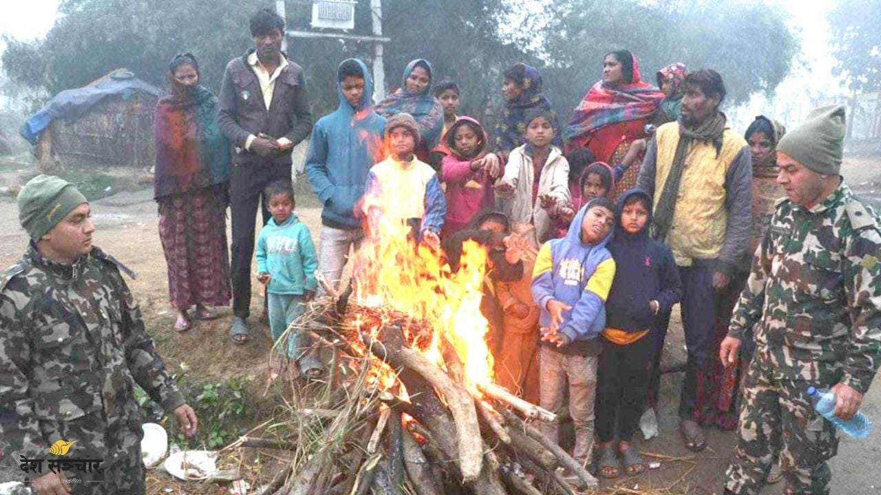 नेपालगञ्जमा जाडोमा सेनाले मिलायो आगो ताप्ने व्यवस्था